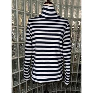 Dudley Stephen's Navy/White Striped Park Slope Turtleneck Fleece Sweater - Sz M